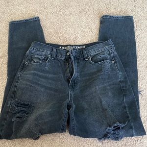 AE black distressed mom jeans